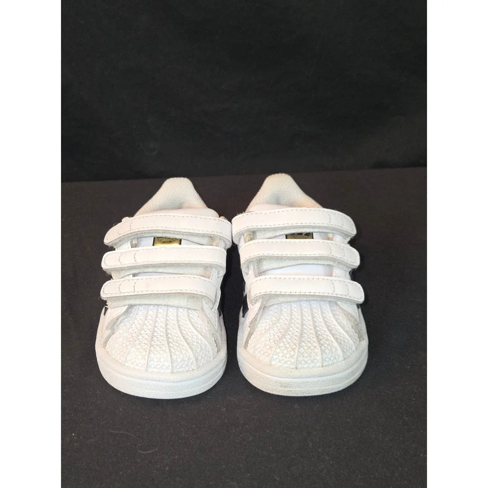 Adidas Superstar Kids White Black Hook Loop Strap Sneakers Shoes Toddler Size 5K